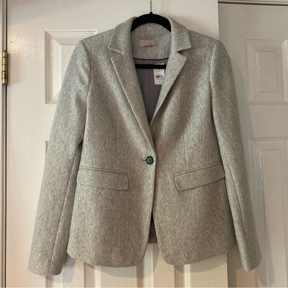 LOFT Light Gray Herringbone Blazer